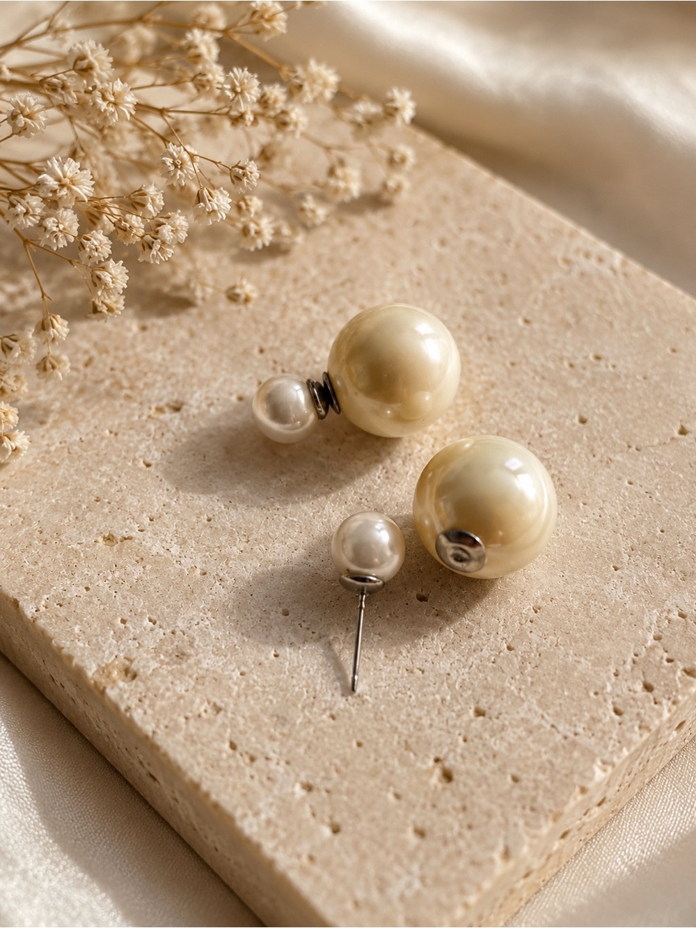 Elegant Cream Pearl Double-Sided Stud Earrings - Timeless Women Jewelry